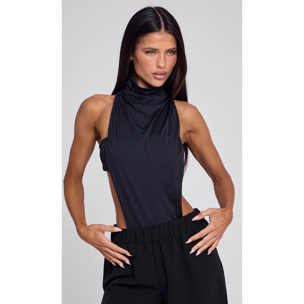 Outcast Saula Bodysuit Black 2 Piece‎ High Neck Halter Bandeau XS OC7021